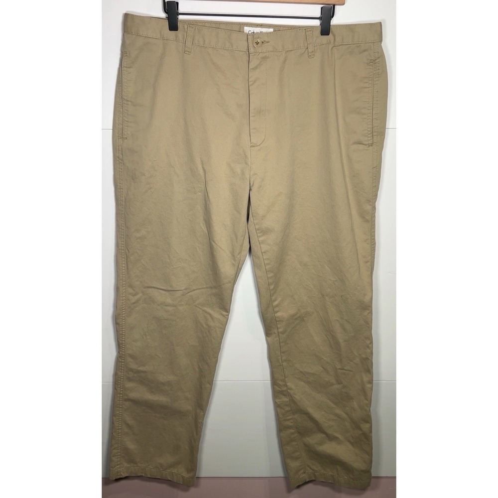 Calvin Klein Men's Khaki Chino Pants 38x32 Beige Cotton Flat Front